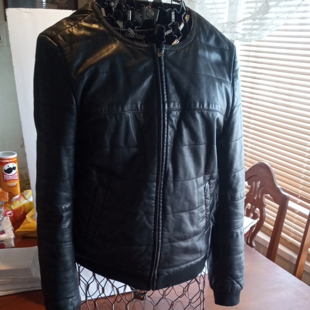 Ladies Tommy Hilfiger Black Lambskin Leather Jacket Small
